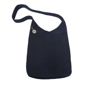 The Sak Crochet Shoulder Bag Navy Blue Hobo Purse Beach Neutical Crossbody